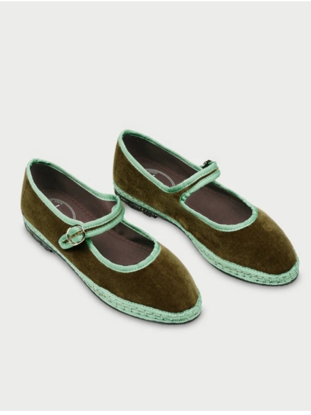 Flabelus Velvet Vera Mary Jane Flats Green Size 39